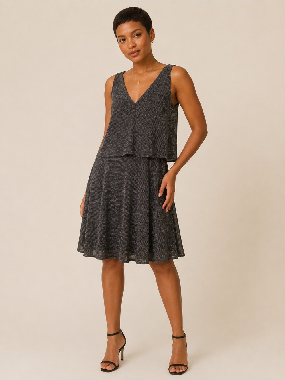 Express Black Silver Metallic Shimmer Sleeveless Cocktail Dress Large